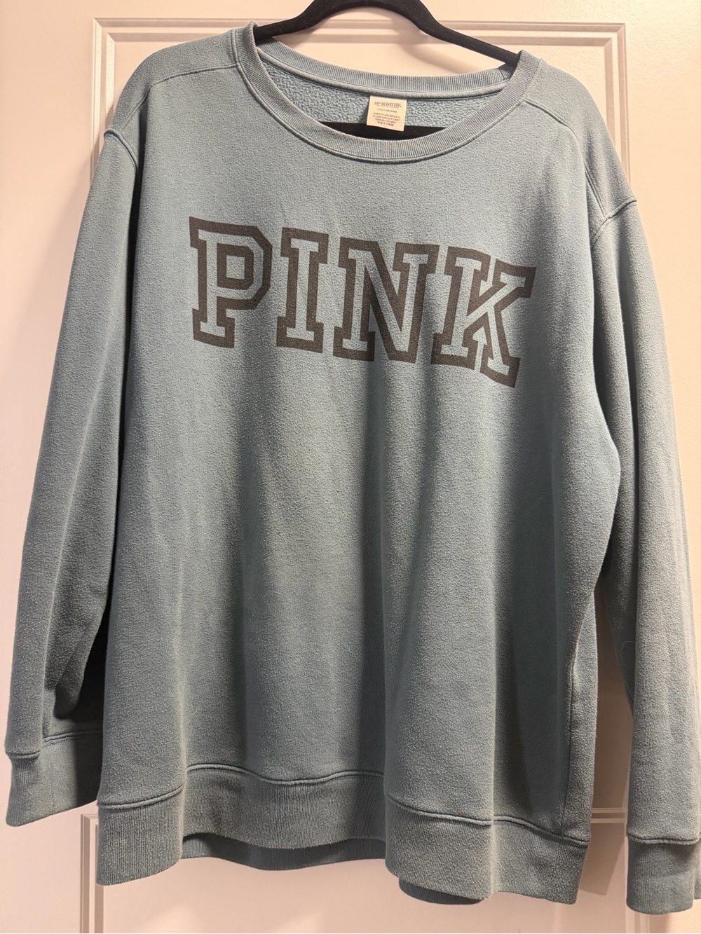 PINK Victoria's Secret Light Blue Crewneck Sweatshirt with Gray Logo